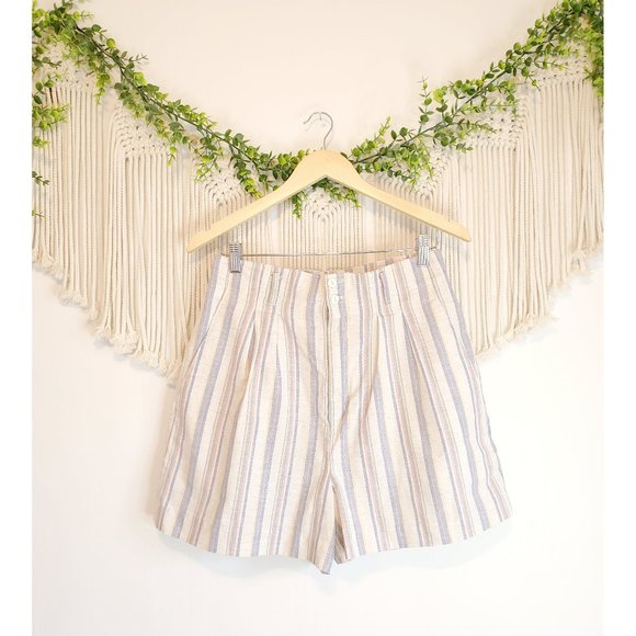 Vintage Pants - Vintage Striped Pastel Flax Shorts